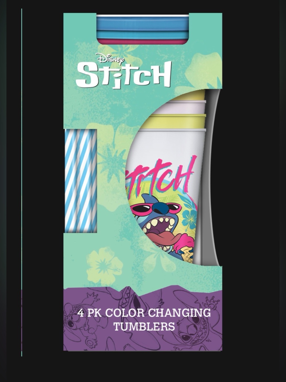 Silver Buffalo Disney Lilo & Stitch 4 Pk Color Changing 24oz Tumblers Brand New